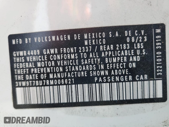 2024 Volkswagen Jetta 40th Anniversary Edition with VIN 3VW9T7BU7RM006621, listed as a Copart auction lot 58410695 with 16,412 mi miles and Salvage title. Bid and sale history available at DreamBid. Image 12.