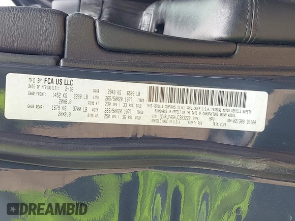 2018 Jeep Grand Cherokee Laredo with VIN 1C4RJFAG4JC303222, listed as a IAAI auction lot 42276244 with 83,585 mi miles and . Bid and sale history available at DreamBid. Image 9.