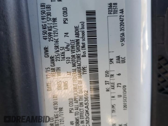 2016 Ford Transit XL z VIN 1FBAX2CM3GKA53692, wystawiony jako Copart lot #77101654 z przebiegiem 61 432 mil mil oraz Szkoda całkowita • Salvage title. Historia ofert i sprzedaży dostępna na DreamBid. Obrazek 13.