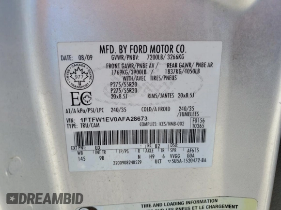 2010 Ford F-150 XL with VIN 1FTFW1EV0AFA28673, listed as a Copart auction lot 81531064 with 167,308 mi miles and Salvage Title. Bid and sale history available at carsss.com. Image 12.