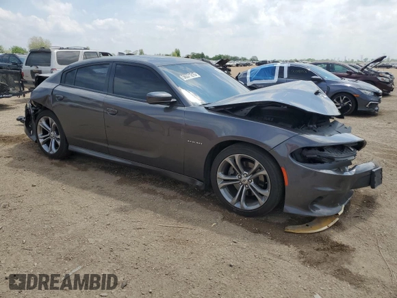 2021 Dodge Charger R/T with VIN 2C3CDXCT7MH613111, listed as a Copart auction lot 56367725 with 77,374 mi miles and Salvage title. Bid and sale history available at DreamBid. Image 4.