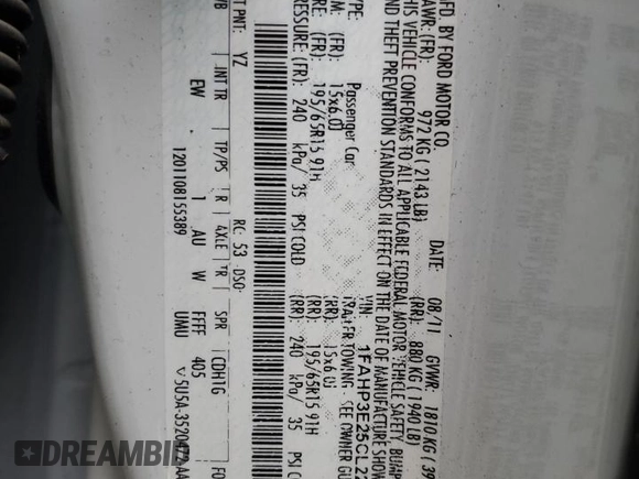 2012 Ford Focus S with VIN 1FAHP3E25CL221922, listed as a Copart auction lot 46247865 with 169,434 mi miles and Salvage Title. Bid and sale history available at DreamBid. Image 14.
