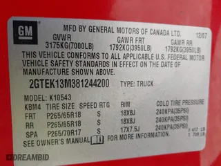 2008 GMC Sierra 1500 Work Truck with VIN 2GTEK13M381244200, listed as a IAAI auction lot 41601941 with 211,765 mi miles. Bid and sale history available at carsss.com. Image 9.