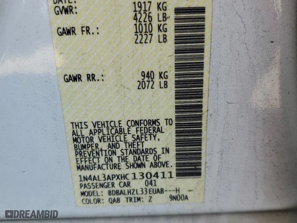 2017 Nissan Altima 2.5 SL with VIN 1N4AL3APXHC130411, listed as a Copart auction lot 46897955 with 91,182 mi miles and Salvage Title. Bid and sale history available at carsss.com. Image 12.