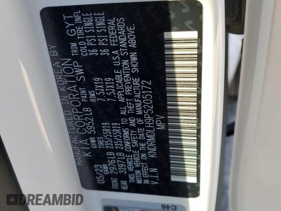 2023 Kia Sorento SX Prestige with VIN KNDRMDLH9P5205172, listed as a Copart auction lot 76367494 with 17,821 mi miles and Salvage title. Bid and sale history available at DreamBid. Image 15.