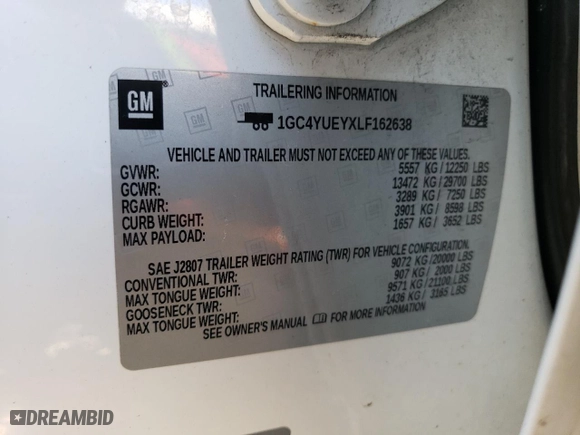 2020 Chevrolet Silverado 3500HD LTZ with VIN 1GC4YUEYXLF162638, listed as a Copart auction lot 43753235 with 123,879 mi miles and Salvage Title. Bid and sale history available at carsss.com. Image 13.