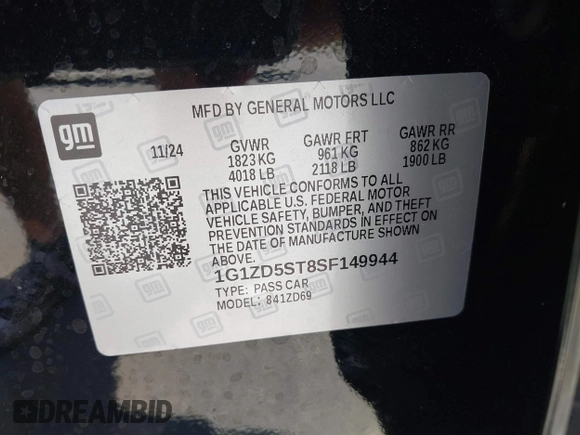 2025 Chevrolet Malibu LT with VIN 1G1ZD5ST8SF149944, listed as a IAAI auction lot 42112466 with 14,440 mi miles and . Bid and sale history available at DreamBid. Image 9.