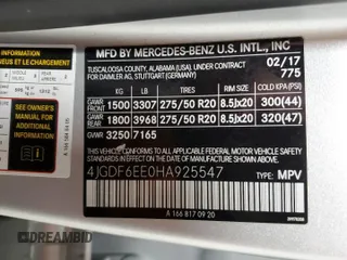 2017 Mercedes-Benz GLS 450 with VIN 4JGDF6EE0HA925547, listed as a Copart auction lot 60476944 with 67,645 mi miles and Salvage Title. Bid and sale history available at DreamBid. Image 13.