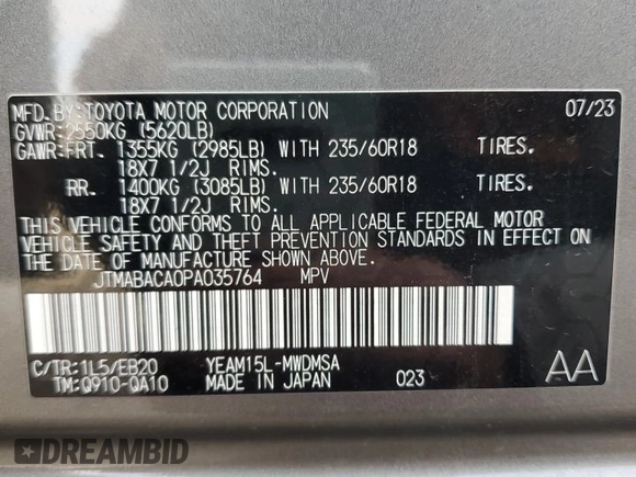 2023 Toyota bZ4X XLE with VIN JTMABACA0PA035764, listed as a Copart auction lot 47604295 with 13,672 mi miles and Salvage Title. Bid and sale history available at carsss.com. Image 13.