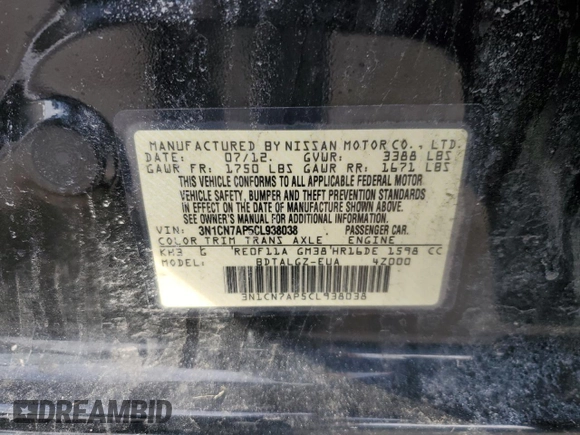 2012 Nissan Versa S with VIN 3N1CN7AP5CL938038, listed as a Copart auction lot 46330065 with 95,806 mi miles and Salvage Title. Bid and sale history available at carsss.com. Image 13.