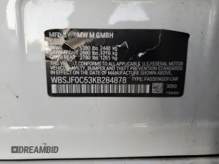 2019 BMW M5 z VIN WBSJF0C53KB284878, wystawiony jako Copart lot #86763564 z przebiegiem Nie podano mil oraz Szkoda całkowita • Salvage title. Historia ofert i sprzedaży dostępna na DreamBid. Obrazek 12.