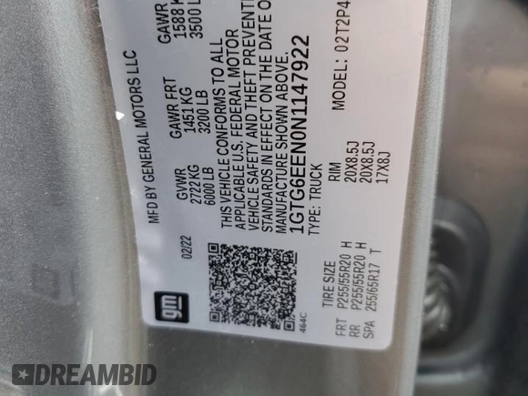 2022 GMC Canyon 4WD Denali with VIN 1GTG6EEN0N1147922, listed as a Copart auction lot 54143435 with 68,650 mi miles and Salvage title. Bid and sale history available at DreamBid. Image 12.