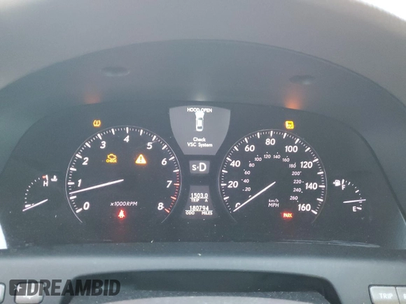 2009 Lexus LS 460 with VIN JTHCL46F095004555, listed as a Copart auction lot 46219955 with 180,794 mi miles and Salvage title. Bid and sale history available at DreamBid. Image 9.