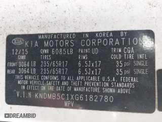 2016 Kia Sedona LX with VIN KNDMB5C1XG6182780, listed as a IAAI auction lot 41958613 with 133,747 mi miles. Bid and sale history available at carsss.com. Image 9.