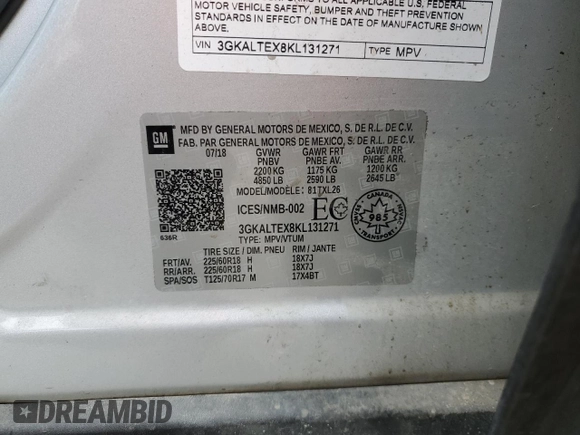 2019 GMC Terrain SLE with VIN 3GKALTEX8KL131271, listed as a Copart auction lot 83336344 with 100,468 mi miles and Salvage Title. Bid and sale history available at carsss.com. Image 15.