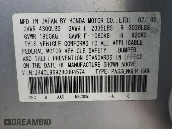 2008 Acura TSX Nav with VIN JH4CL96928C004574, listed as a Copart auction lot 49496135 with 257,168 mi miles and Salvage Title. Bid and sale history available at carsss.com. Image 12.