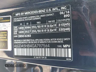 2016 Mercedes-Benz GLE 350 with VIN 4JGDA5HB4GA797564, listed as a IAAI auction lot 42551179 with 94,413 mi miles and . Bid and sale history available at DreamBid. Image 9.
