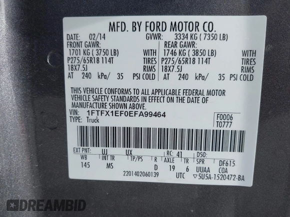 2014 Ford F-150 XL with VIN 1FTFX1EF0EFA99464, listed as a IAAI auction lot 41802971 with 146,091 mi miles. Bid and sale history available at carsss.com. Image 9.