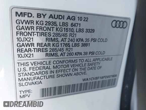 2023 Audi Q8 Prestige z VIN WA1CVBF18PD007608, wystawiony jako IAAI lot #42351075 z przebiegiem 28 278 mil mil oraz . Historia ofert i sprzedaży dostępna na DreamBid. Obrazek 9.