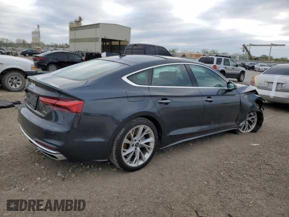 2021 Audi A5 Sportback Premium with VIN WAUABCF58MA062598, listed as a Copart auction lot 49199743 with 0 mi miles and Salvage Title. Bid and sale history available at carsss.com. Image 3.