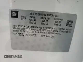 2017 Chevrolet Malibu Hybrid with VIN 1G1ZJ5SU1HF233758, listed as a Copart auction lot 45371465 with 99,521 mi miles and Clean Title. Bid and sale history available at DreamBid. Image 12.