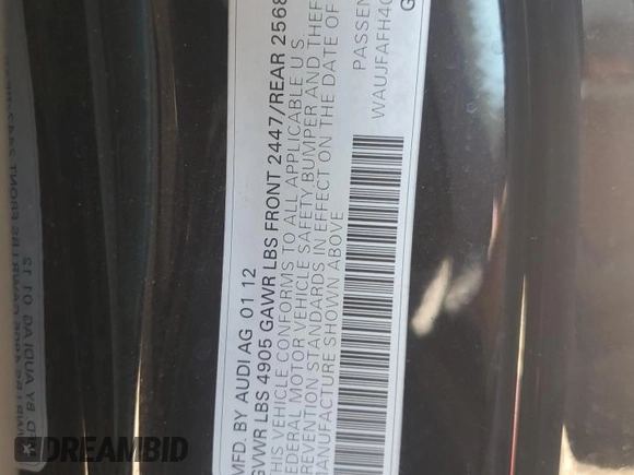 2012 Audi A5 2.0T Premium Plus with VIN WAUJFAFH4CN006801, listed as a Copart auction lot 43929785 with 115,054 mi miles and Salvage Title. Bid and sale history available at carsss.com. Image 12.