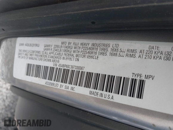 2009 Subaru Outback с VIN 4S4BP60C397339367, выставлен на аукционе IAAI как лот 41998285 с пробегом 179 272 миль миль и . История ставок и продаж доступна на DreamBid. Изображение 9.