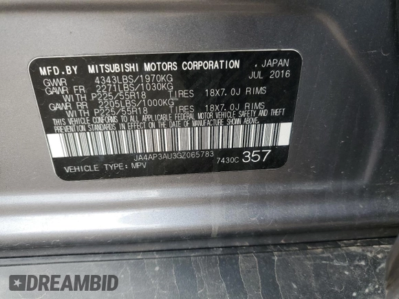 2016 Mitsubishi Outlander Sport 2.0 ES with VIN JA4AP3AU3GZ065783, listed as a Copart auction lot 50214635 with 131,162 mi miles and Salvage Title. Bid and sale history available at carsss.com. Image 13.