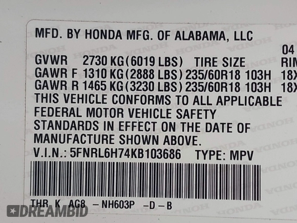 2019 Honda Odyssey EX-L with VIN 5FNRL6H74KB103686, listed as a IAAI auction lot 41948433 with 78,506 mi miles. Bid and sale history available at carsss.com. Image 9.