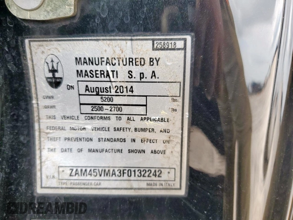 2015 Maserati GranTurismo Sport z VIN ZAM45VMA3F0132242, wystawiony jako Copart lot #60494525 z przebiegiem 21 277 mil mil oraz Szkoda całkowita • Salvage title. Historia ofert i sprzedaży dostępna na DreamBid. Obrazek 12.