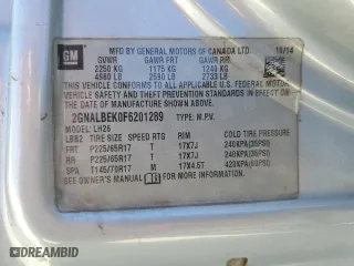 2015 Chevrolet Equinox LT with VIN 2GNALBEK0F6201289, listed as a Copart auction lot 51939835 with 143,166 mi miles and Salvage Title. Bid and sale history available at carsss.com. Image 14.