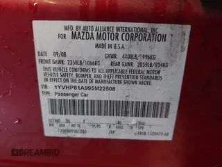 2009 Mazda 6 i Sport with VIN 1YVHP81A995M22508, listed as a IAAI auction lot 41626513 with 169,864 mi miles and . Bid and sale history available at carsss.com. Image 9.