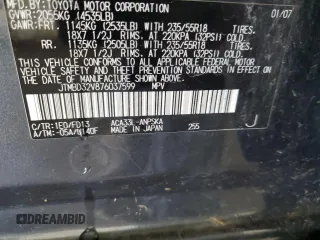 2007 Toyota RAV4 Sport z VIN JTMBD32V876037599, wystawiony jako Copart lot #63626865 z przebiegiem Nie podano mil oraz Szkoda całkowita • Salvage title. Historia ofert i sprzedaży dostępna na DreamBid. Obrazek 14.