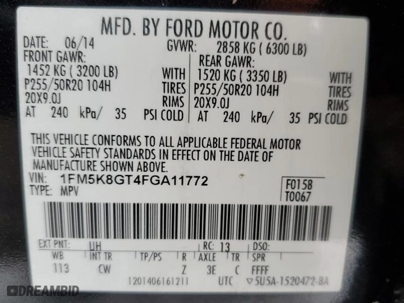 2015 Ford Explorer Sport with VIN 1FM5K8GT4FGA11772, listed as a Copart auction lot 45903445 with 0 mi miles and Non Repairable. Bid and sale history available at carsss.com. Image 13.