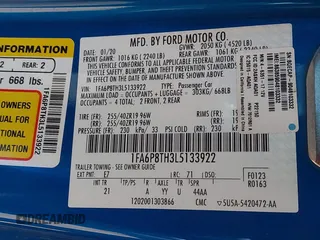 2020 Ford Mustang EcoBoost with VIN 1FA6P8TH3L5133922, listed as a IAAI auction lot 42152718 with 49,809 mi miles. Bid and sale history available at carsss.com. Image 9.