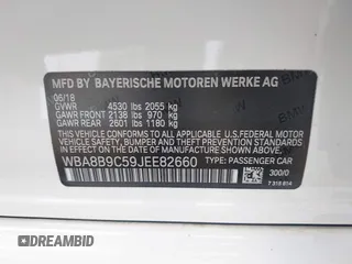 2018 BMW 3 Series 330i with VIN WBA8B9C59JEE82660, listed as a IAAI auction lot 41899267 with 65,205 mi miles and . Bid and sale history available at DreamBid. Image 9.