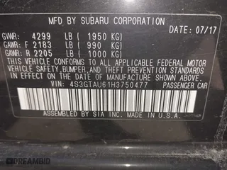 2017 Subaru Impreza Limited with VIN 4S3GTAU61H3750477, listed as a IAAI auction lot 42046925 with 66,019 mi miles. Bid and sale history available at carsss.com. Image 9.