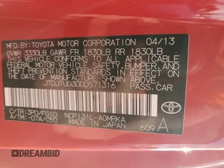 2013 Toyota Yaris L with VIN JTDJTUD30DD571316, listed as a Copart auction lot 77884944 with 243,010 mi miles and Salvage Title. Bid and sale history available at carsss.com. Image 12.