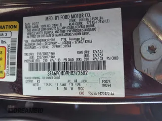 2017 Ford Fusion SE with VIN 3FA6P0HD9HR372502, listed as a IAAI auction lot 41974165 with 84,009 mi miles and . Bid and sale history available at DreamBid. Image 9.