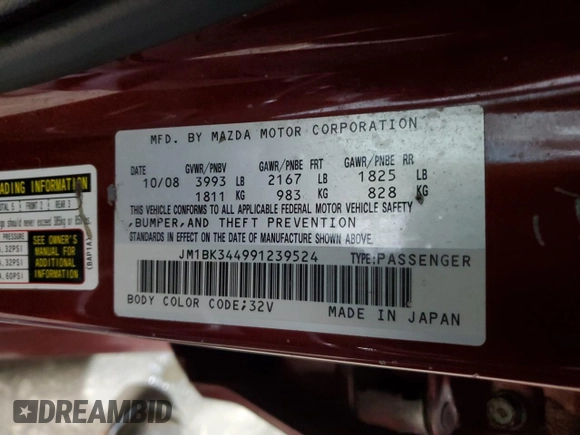 2009 Mazda 3 S Touring with VIN JM1BK344991239524, listed as a Copart auction lot 47602675 with 124,758 mi miles and Salvage Title. Bid and sale history available at DreamBid. Image 12.