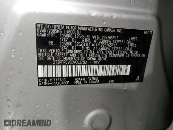 2013 Toyota RAV4 XLE with VIN 2T3RFREV6DW062793, listed as a Copart auction lot 49602335 with 76,038 mi miles and Salvage Title. Bid and sale history available at carsss.com. Image 14.