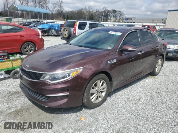 2016 Kia Optima LX with VIN 5XXGT4L35GG041185, listed as a Copart auction lot 50171935 with 165,619 mi miles and Salvage title. Bid and sale history available at DreamBid. Image 1.