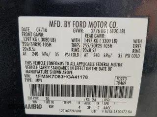 2017 Ford Explorer XLT с VIN 1FM5K7D83HGA41178, выставлен на аукционе Copart как лот 62135035 с пробегом Не указан миль и Списание • Salvage title. История ставок и продаж доступна на DreamBid. Изображение 13.