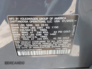 2023 Volkswagen ID.4 Pro with VIN 1V2CMPE89PC013880, listed as a IAAI auction lot 41801156 with 18,098 mi miles and . Bid and sale history available at DreamBid. Image 9.
