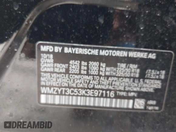 2019 MINI Countryman Cooper S with VIN WMZYT3C53K3E97116, listed as a IAAI auction lot 42059638 with 72,951 mi miles and . Bid and sale history available at DreamBid. Image 9.