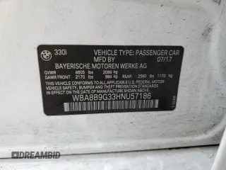 2017 BMW 3 Series 330i z VIN WBA8B9G33HNU57186, wystawiony jako Copart lot #58443095 z przebiegiem 78 525 mil mil oraz Szkoda całkowita • Salvage title. Historia ofert i sprzedaży dostępna na DreamBid. Obrazek 12.