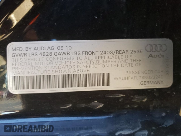 2011 Audi A4 2.0T Premium Plus with VIN WAUHFAFL7BN023240, listed as a Copart auction lot 42256995 with 152,038 mi miles and Salvage Title. Bid and sale history available at carsss.com. Image 12.