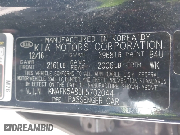 2017 Kia Forte5 LX with VIN KNAFK5A89H5702044, listed as a IAAI auction lot 41623085 with 73,815 mi miles. Bid and sale history available at carsss.com. Image 9.