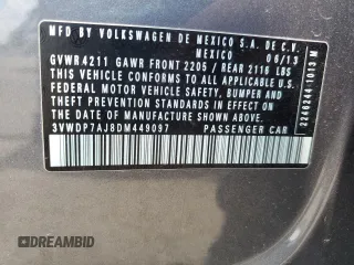 2013 Volkswagen Jetta SE with VIN 3VWDP7AJ8DM449097, listed as a Copart auction lot 62155135 with 130,266 mi miles and Salvage title. Bid and sale history available at DreamBid. Image 12.