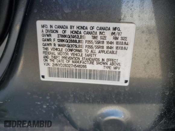 2007 Acura MDX Tech Pkg with VIN 2HNYD28327H546266, listed as a Copart auction lot 48705615 with 118,915 mi miles and Clean Title. Bid and sale history available at carsss.com. Image 13.